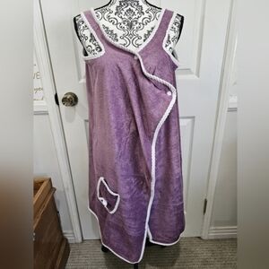 Purple Wrap Towel Dress With White Trim, New
